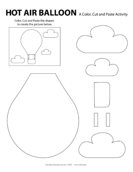 Preview of Hot Air Balloon - A Color, Cut and Paste Activity