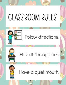 Hot Air Balloon Classroom Bathroom Rules Editable Classroom Decor