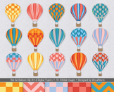 Hot Air Balloon Clip Art and Digital Paper Bundle For Summ