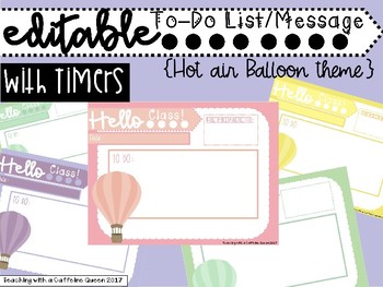 Preview of Morning Message Template Hot Air Balloon Editable Checklist with Timers