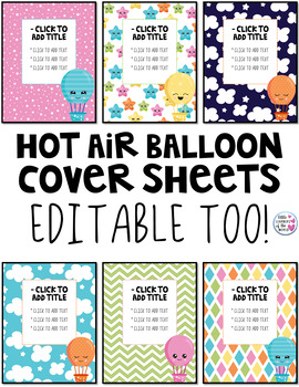 Preview of Hot Air Balloon Themed Folder Cover Sheets - Editable