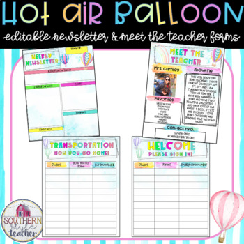 Preview of Hot Air Balloon Watercolor Editable Newsletter Templates & Meet the Teacher Form