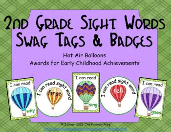Preview of Hot Air Balloons Second Grade Award Tags & Badges