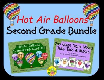 Preview of Hot Air Balloons Second Grade Word Wall Bundle