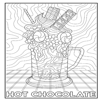 Free coloring page (printable PDF) with hot chocolate and marshmallows!