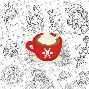 Free coloring page (printable PDF) with hot chocolate and marshmallows!