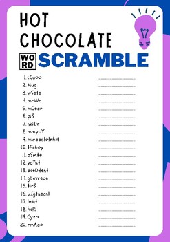 Hot Chocolate No Prep Word Scramble Puzzle Worksheet Activity, Morning Work