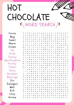 Hot Chocolate No Prep Word Search Puzzle Worksheet Activity, Morning Work