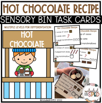 Preview of Hot Chocolate Sensory Bin Recipe Task Cards and Following Directions Activity