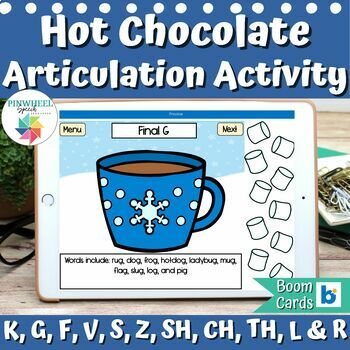 Preview of Hot Chocolate Winter Articulation Activity Boom Cards™ NO PREP Speech Therapy