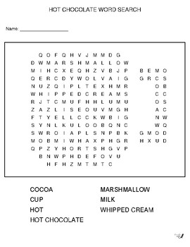 Hot Chocolate Word Search! by Salamander Ed | Teachers Pay Teachers