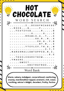 Hot Chocolate : Word Search - Engaging Printable Puzzle by PixelProse Haven