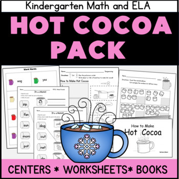 Preview of Hot Cocoa Kindergarten Skills Pack:  How To Writing and Book / CVC / Math :