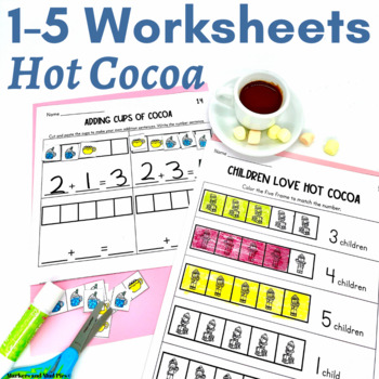 Hot Cocoa Count and Add to Five Winter Math Worksheets for PreK or ...