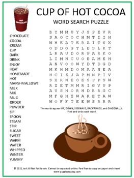 Hot Cocoa Search Worksheet Puzzle Christmas Holiday Food Activity Game