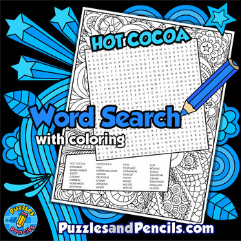 Preview of Hot Cocoa Word Search Puzzle Activity Page with Coloring | Winter | Seasons