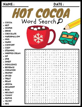 Hot Cocoa Word Search Puzzle Worksheets Activities For Kids | TPT