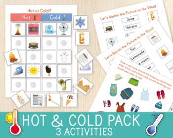 Preview of Hot & Cold Activity Pack, 3 Activities, Sorting & Matching, Life Skills