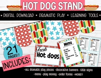 Preview of Hot Dog Stand - Printable - Dramatic Play - Money - Manipulatives - Math
