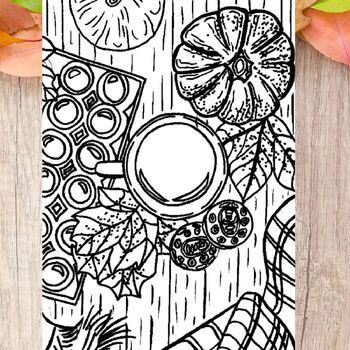 Preview of Hot Drink and Pumpkins Coloring Book Page For Teens and Adults