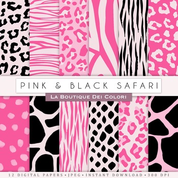 Hot Pink And Black Animal Prints Digital Paper Scrapbook Backgrounds