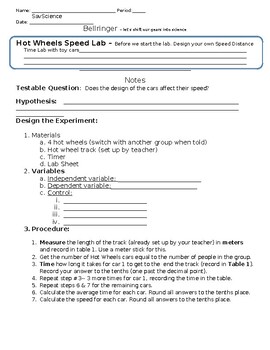 Preview of Hot Wheels Lab Worksheet
