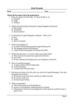 Preview of Hotel Rwanda - MCQ / Final Assessment / Viewing Questions