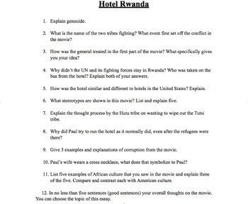 Preview of Hotel Rwanda Movie Questions