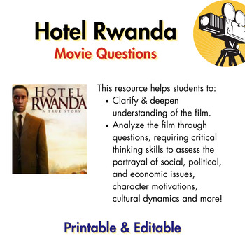Preview of Hotel Rwanda Movie Questions (Grades 6-12)