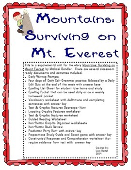 Preview of Houghton Mifflin Harcourt Journeys Grade 3 Mountains Surviving On Mt. Everest