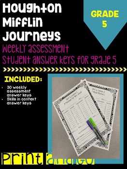 Preview of Houghton Mifflin Journeys Grade 5 Weekly Assessment Student Answer Key