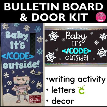 Preview of Hour of Code Bulletin Board Winter STEM Door Decor Coding Computer Science Tech