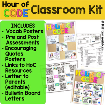 Preview of Hour of Code Kit with Coding Activities Posters Assessment Bulletin Board