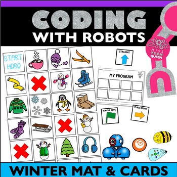 Preview of Hour of Code Robot Winter Activity Coding Mats for Bee Bot Robot Mouse Dash