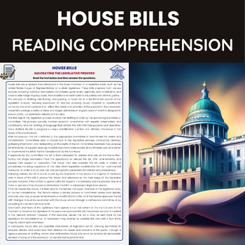 Preview of House Bills Reading Comprehension | Congressional Bills & Laws | Legal & Civics
