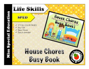 Preview of House Chores Busy Book- Cut and paste Images, Independent Living / Preschool