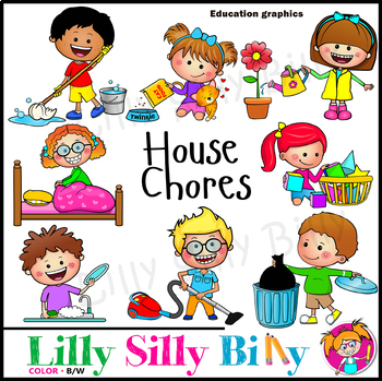 Preview of Household Chores. Clipart in Color & Black/white. {Lilly Silly Billy}