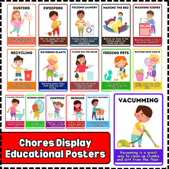 Preview of House Chores Display Posters Educational Classroom Poster Printable Montessori