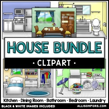 Preview of House Clip Art Bundle - Kitchen, Dining Room, Bathroom, Bedroom, Laundry