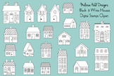 Black & White House Digital Stamps Clipart