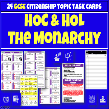 Preview of House Of Commons, House of Lords & The Monarchy UK Civics Task Cards