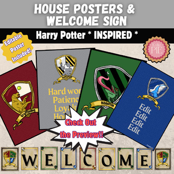 Preview of House Posters Wizard Witch Potter Magic Theme Edit & Print For Back to School