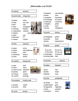 Preview of House Vocabulary List (Spanish)