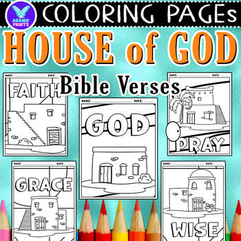 Preview of House of GOD Bible Verses Coloring Pages & Writing Paper Activities ELA No PREP