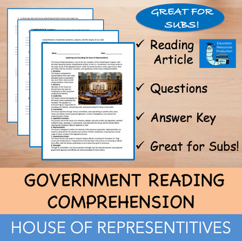 Preview of House of Representatives - Reading Comprehension Passage & Questions