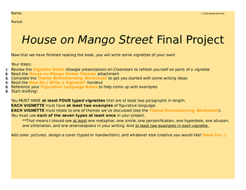 Preview of House on Mango Street Final Project (Writing Vignettes)