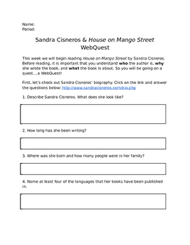 Preview of House on Mango Street/Sandra Cisneros WebQuest