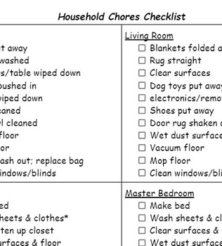 Preview of Household Chores Checklist