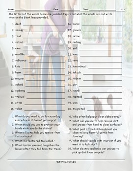 Household Chores-Cleaning Supplies Jumbled Words Worksheet | TPT