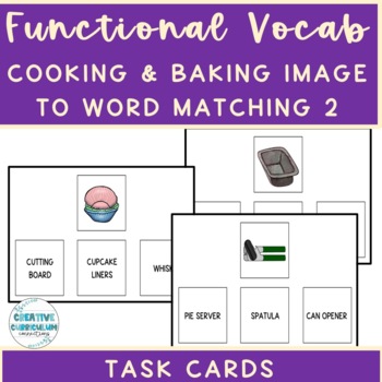 Preview of Cooking/Baking Vocabulary Image To Word Matching Task Cards 2